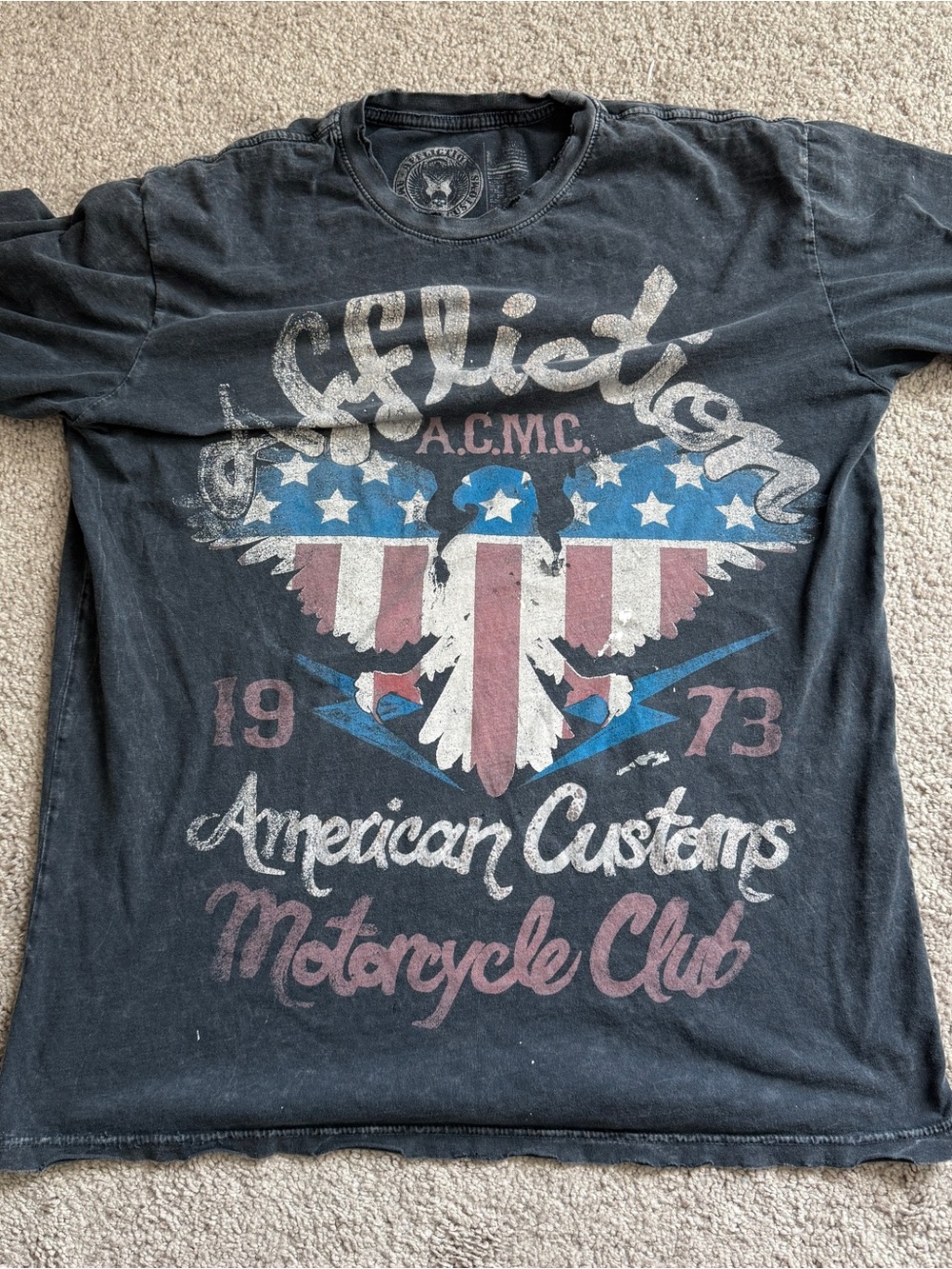 Affliction American Customs Motorcycle Club Distressed T-Shirt XL 21.25”